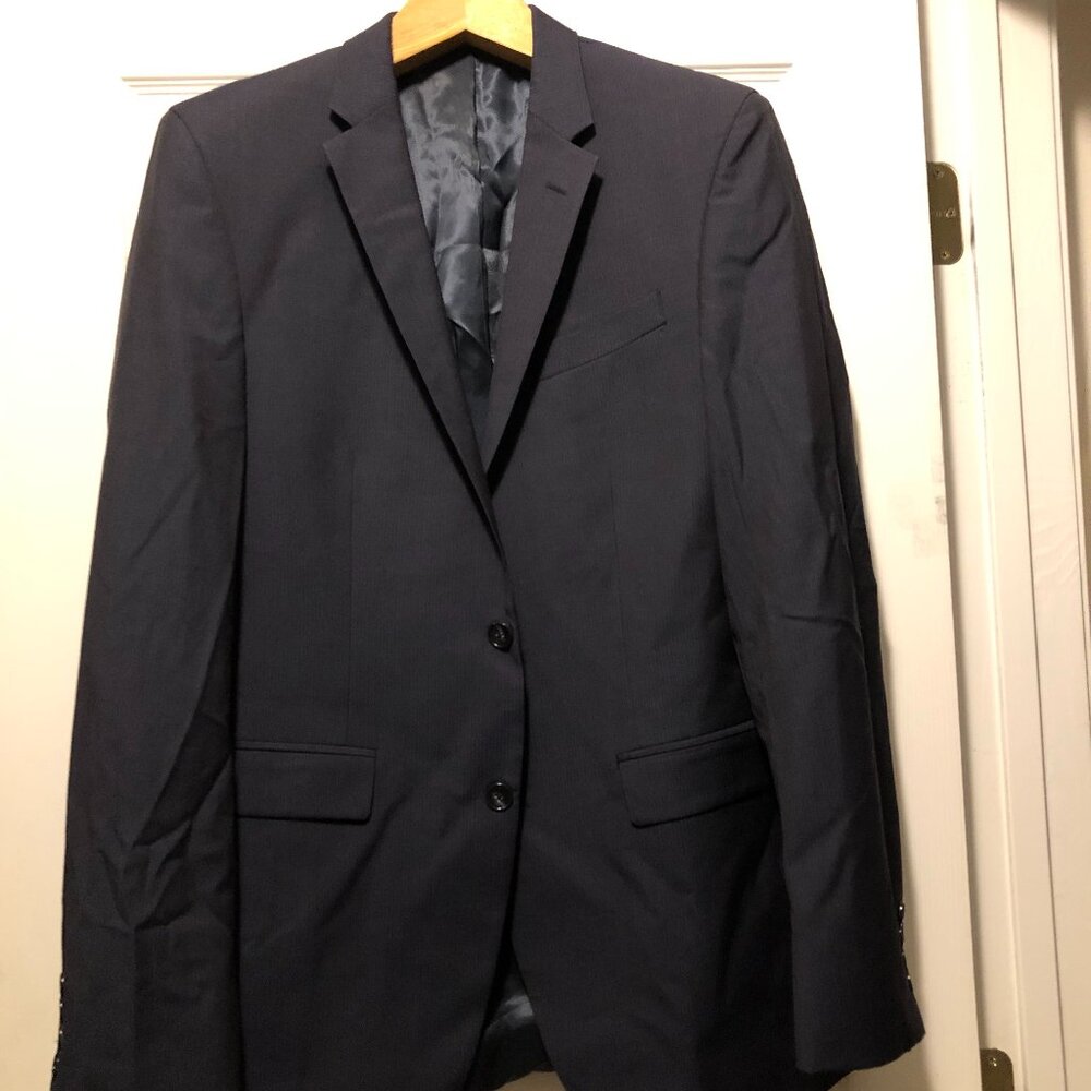 KENNETH COLE MEN'S BLUE 100%WOOL DOUBLE VENTED SPORT COAT BLAZER JACKET SIZE:40L